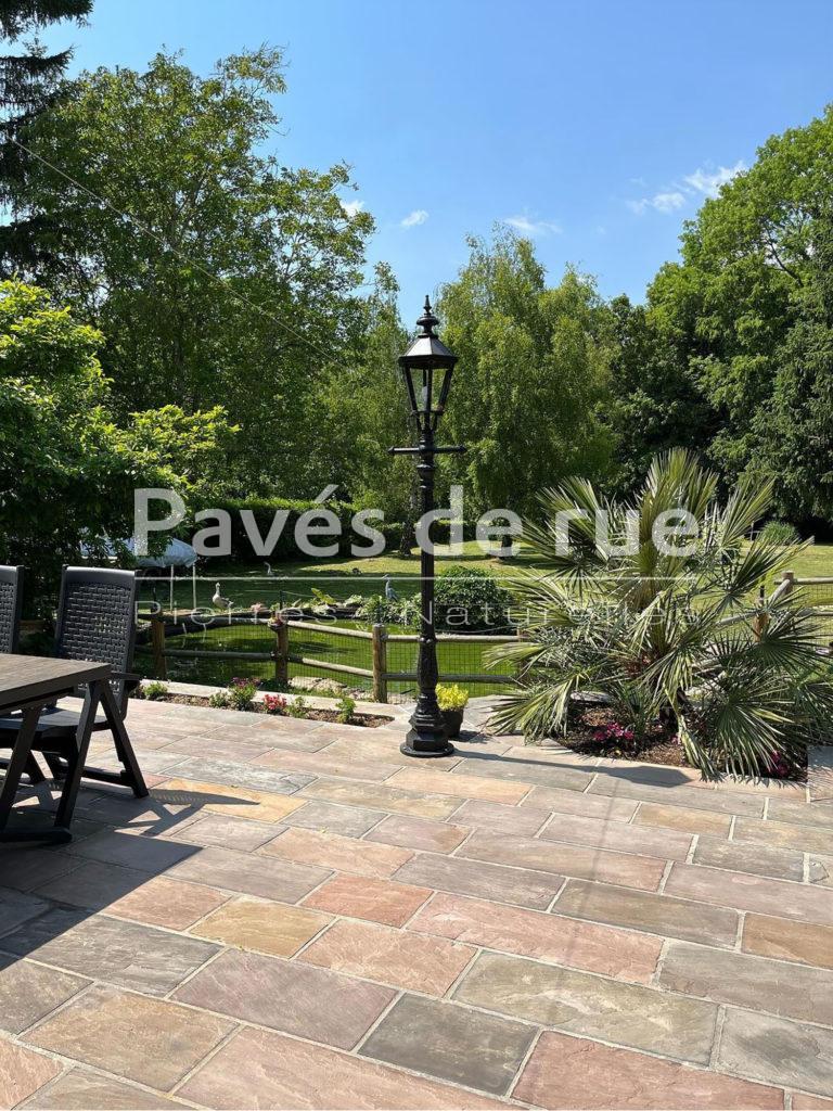 [2989] - dalles de grès neuf ocre nuancé pour terrasse, allée, cour, plage piscine, etc
